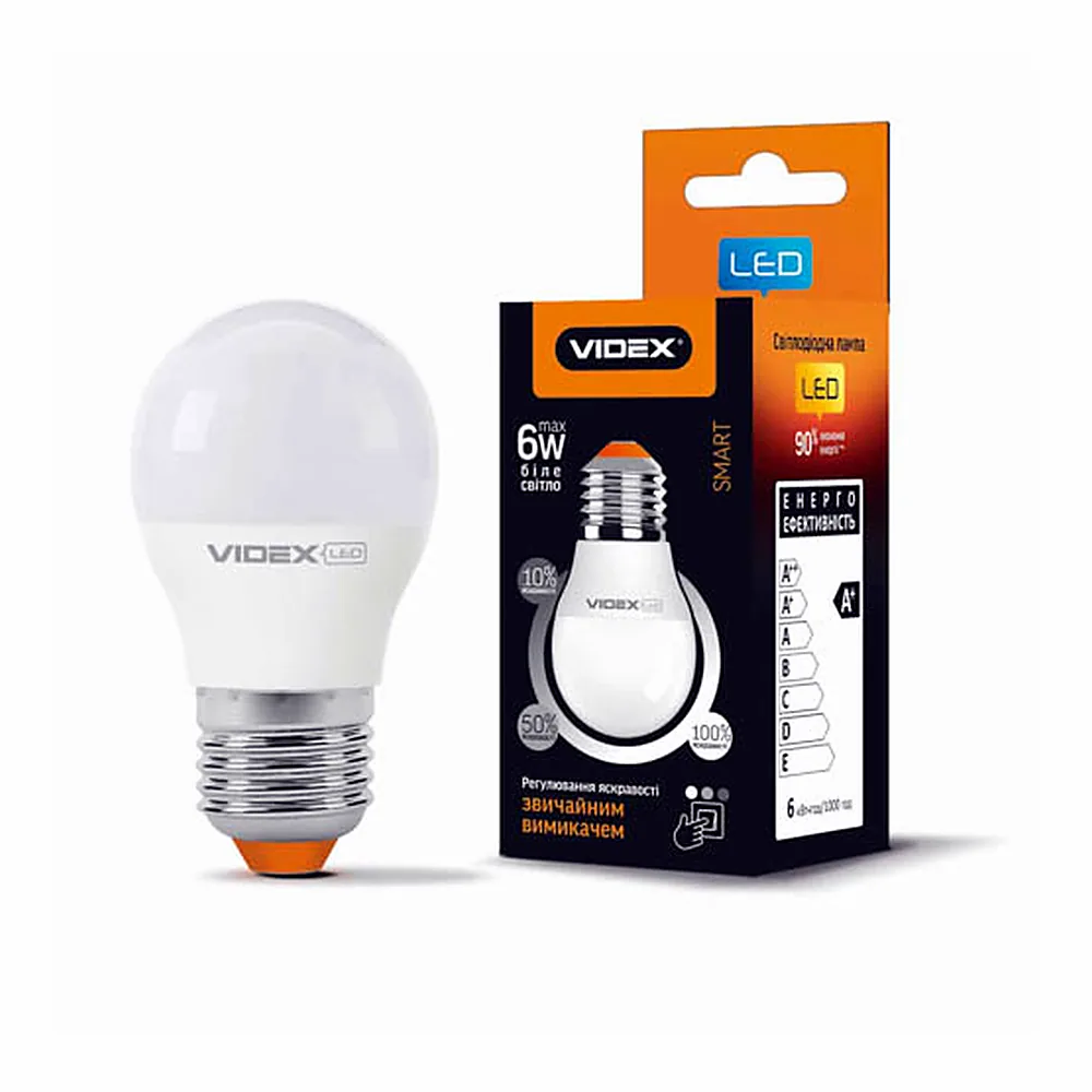 LED лампа з регулюванням яскравості VIDEX G45eD3 6W E27 4100K 220V