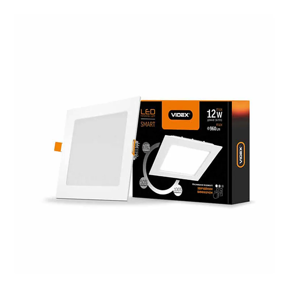 LED світильник з регулюванням яскравості внутрішній квадрат VIDEX 12W 5000K 220V D3