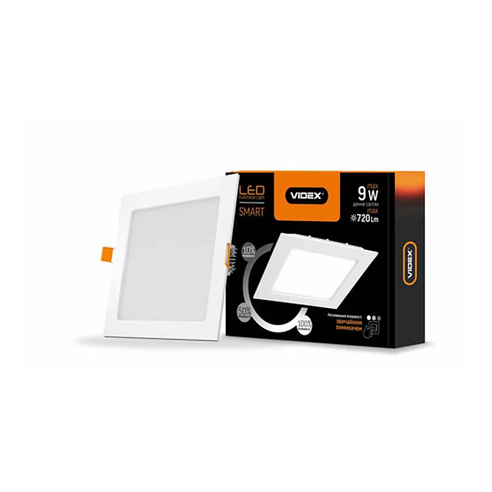 LED світильник з регулюванням яскравості внутрішній квадрат VIDEX 9W 5000K 220V D3