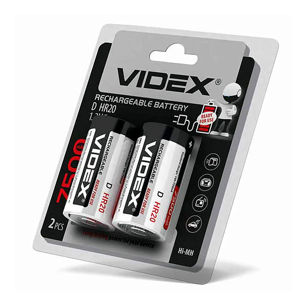Аккумуляторы Videx HR20/D 7500mAh double blister/2pcs 12/96