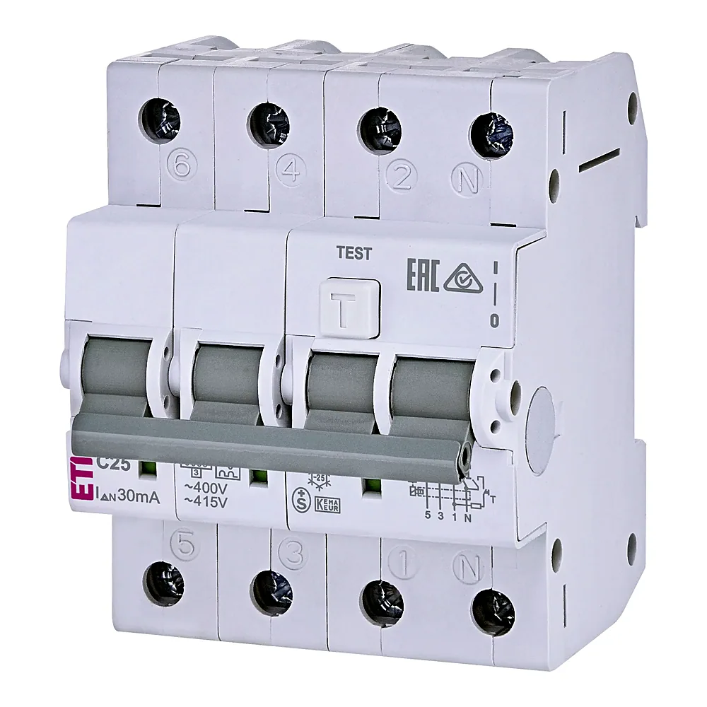Диф. автоматичний вимикач KZS-4M 3p+N C 25/0,03 тип A (6kA), ETI