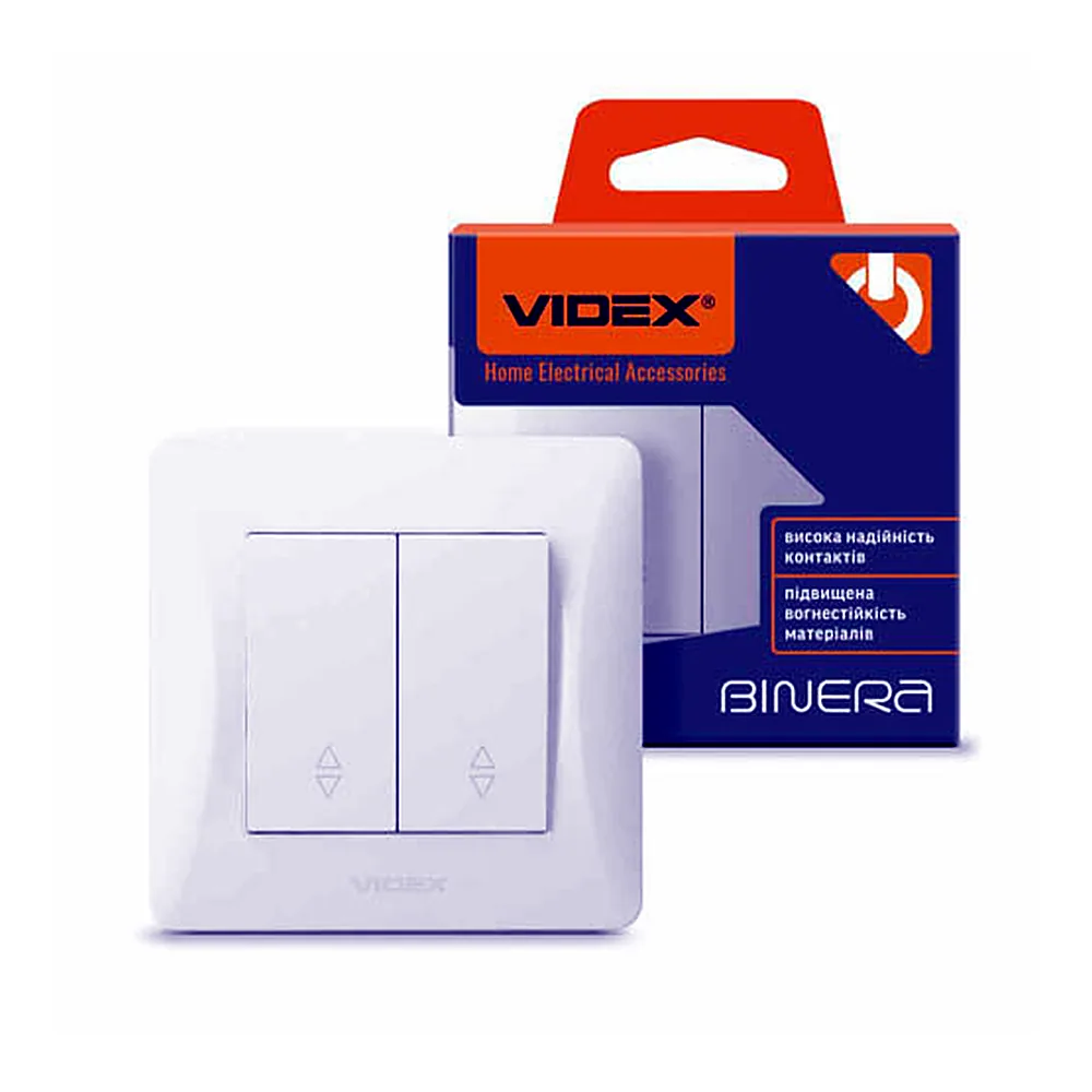 VIDEX BINERA Вимикач 2-кл прохідний білий (VF-BNSW2P-W)