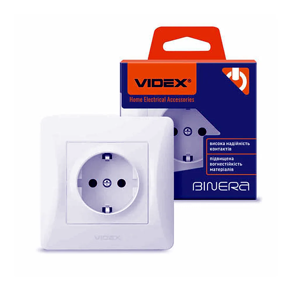 VIDEX BINERA Розетка 1-на з заземленням біла (VF-BNSK1G-W)