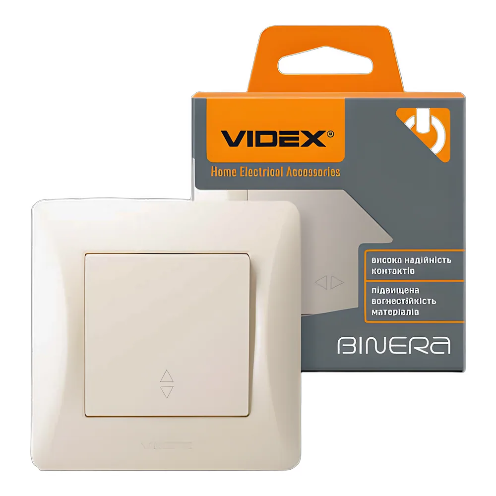 Вимикач BINERA 1-клавішний прохідний кремовий Videx VF-BNSW1P-CR