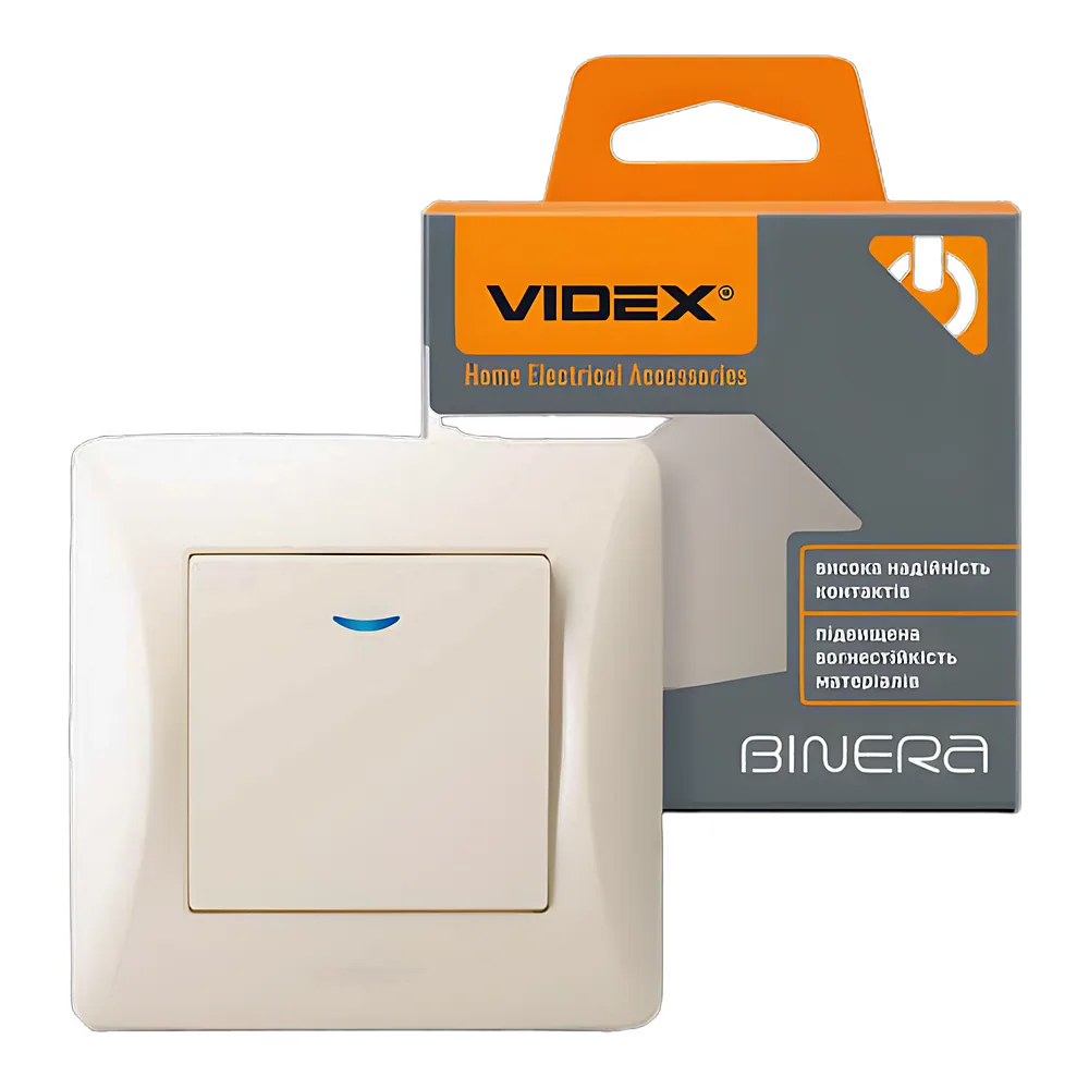 Вимикач BINERA 1-клавішний з підсвіткою кремовий Videx VF-BNSW1L-CR