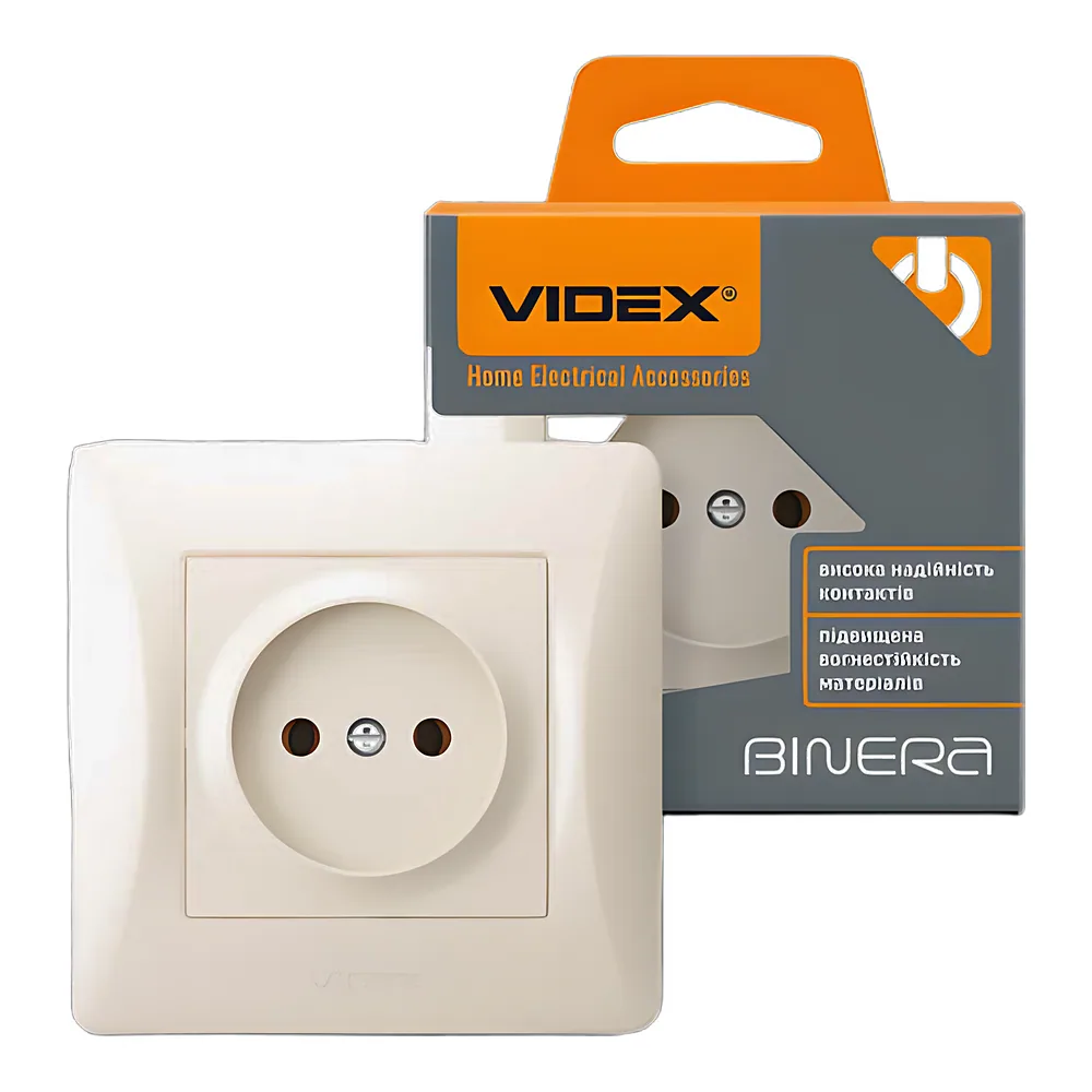 Розетка BINERA 1-постова кремова Videx VF-BNSK1-CR