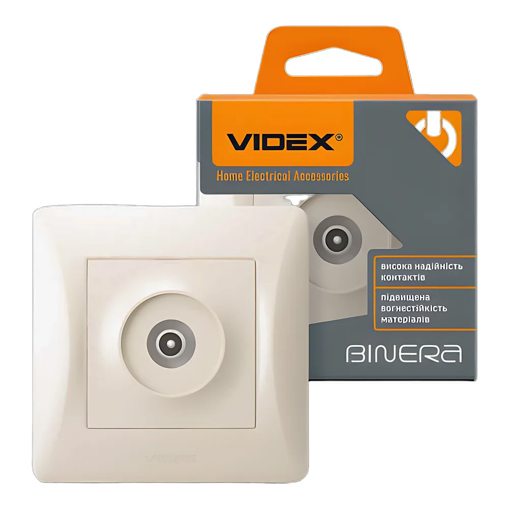 Розетка BINERA TV одинарна телевізійна кремова Videx VF-BNSK1TVME-CR