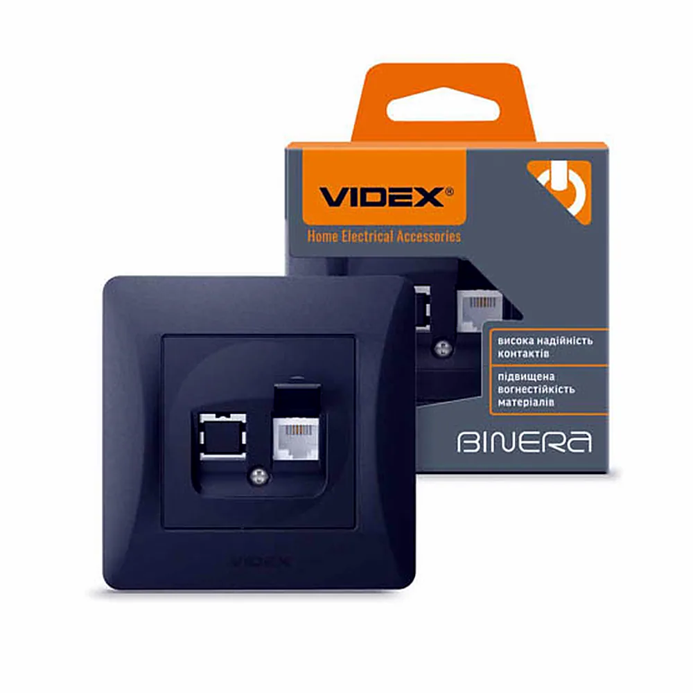 VIDEX BINERA Розетка CAT3 одинарна телефонна чорний графіт (VF-BNSK1TF3-BG)