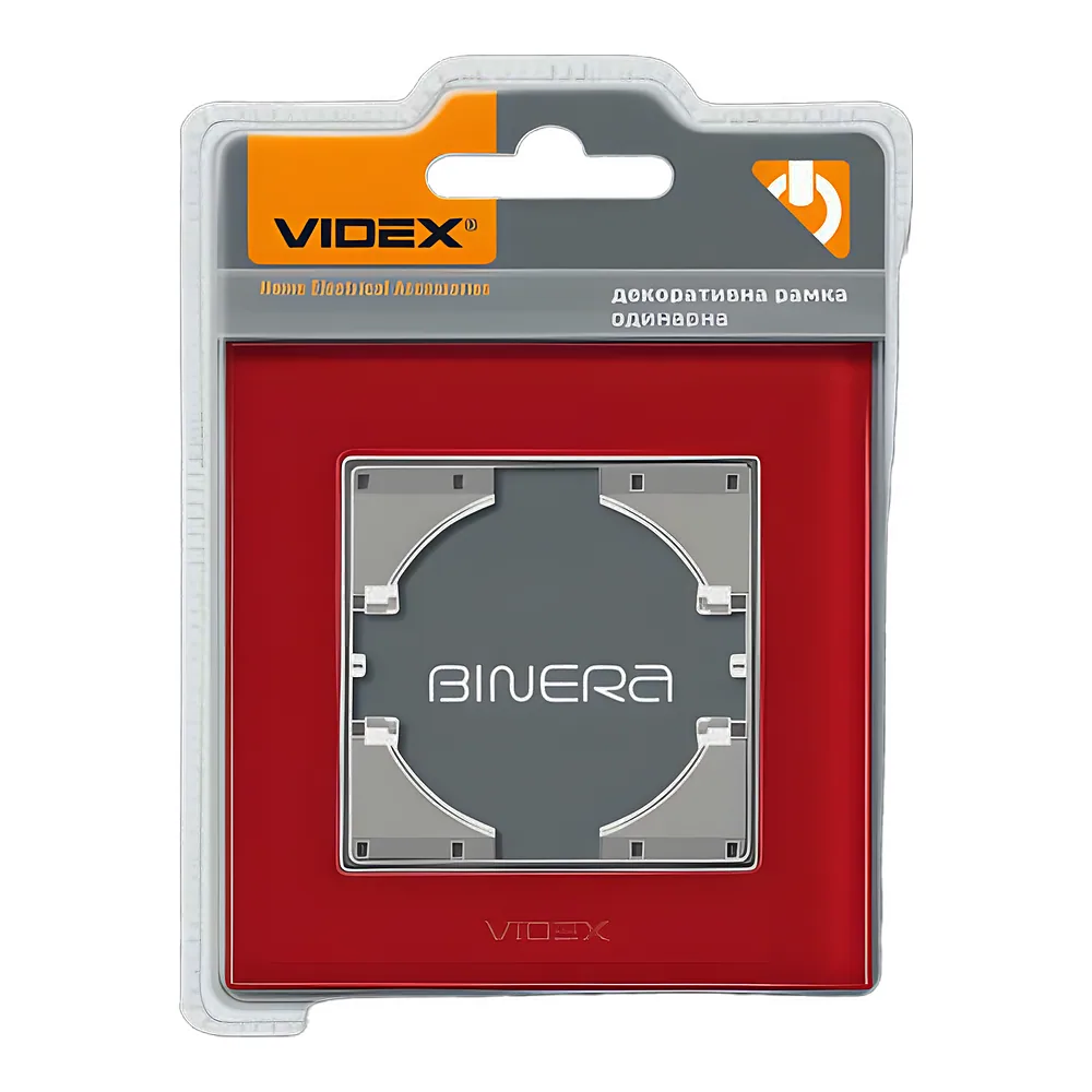 Рамка BINERA 1-постова горизонтальна червоне скло Videx VF-BNFRG1H-RD