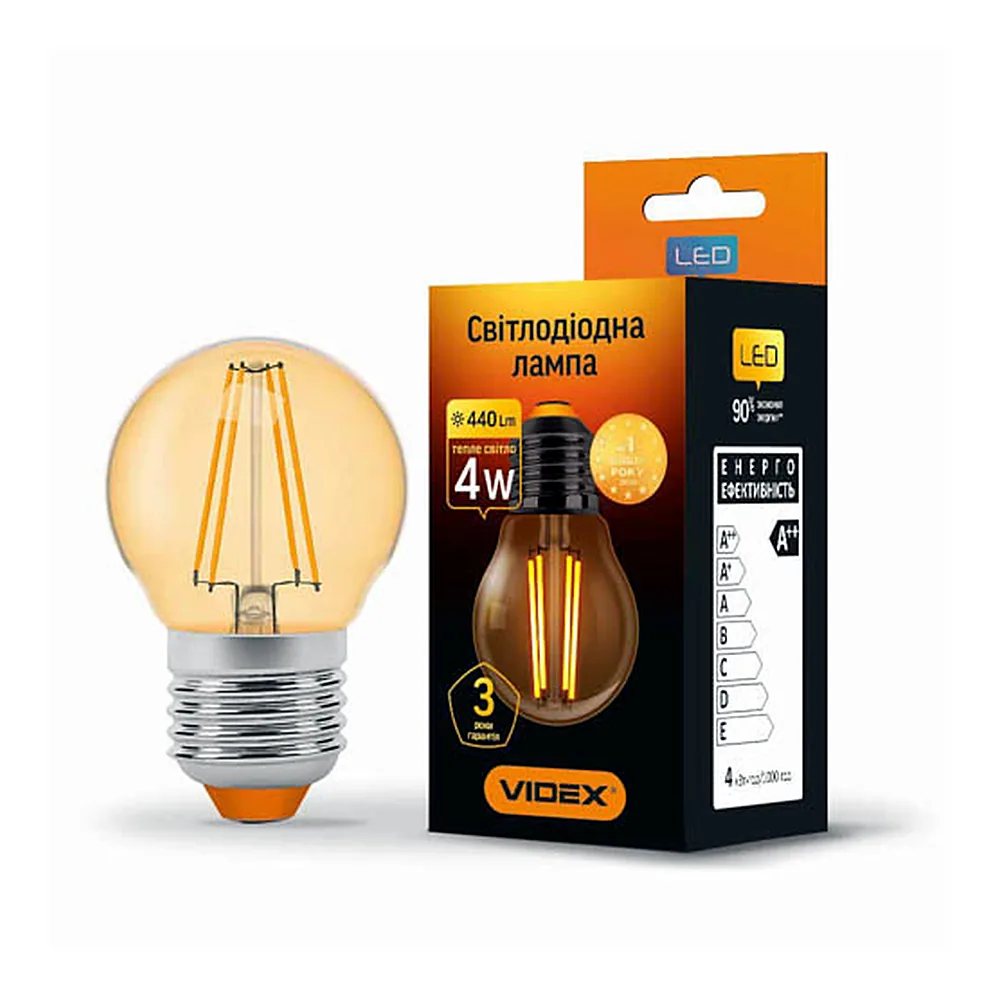 LED лампа VIDEX Filament G45FA 4W E27 2200K 220V