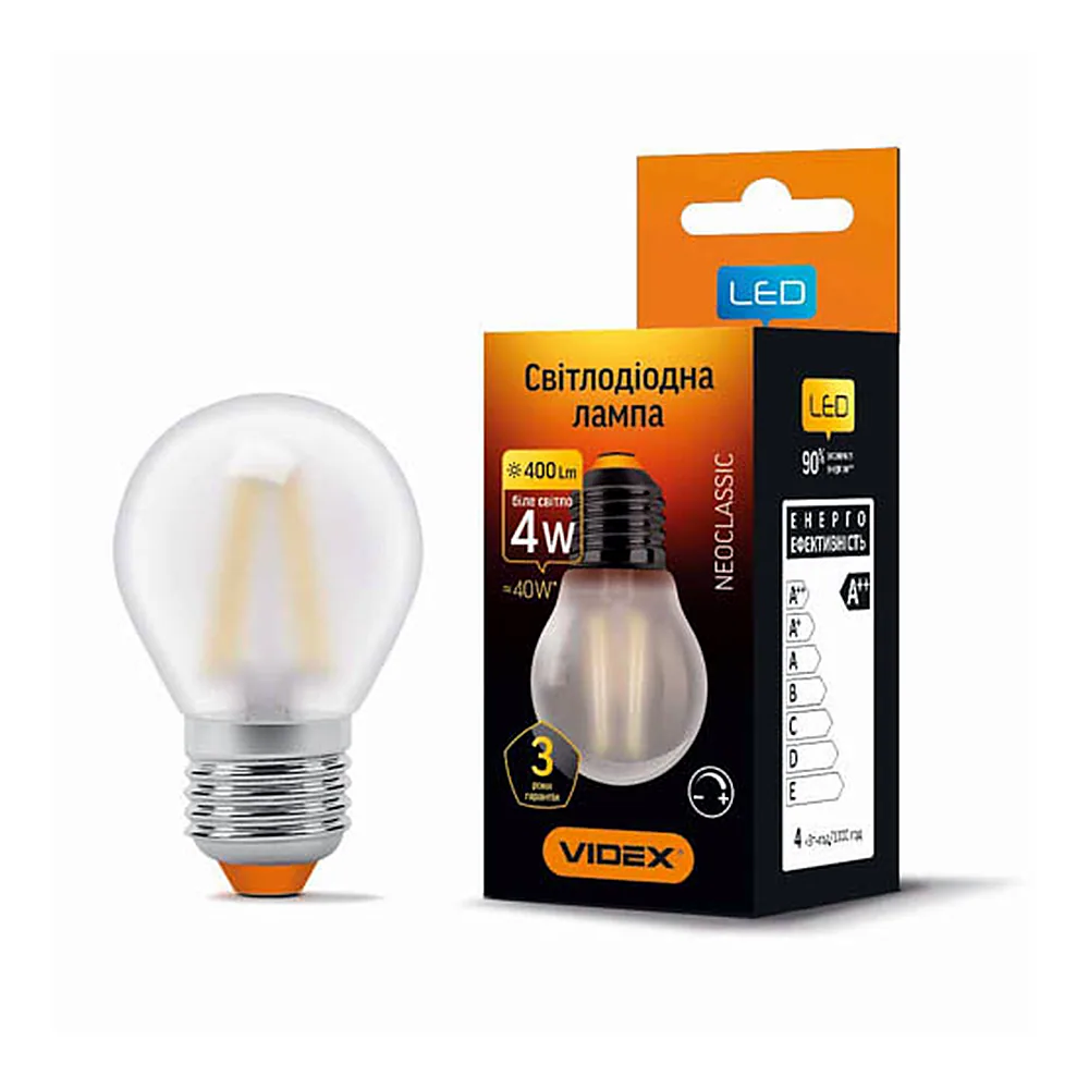 LED лампа VIDEX Filament G45FMD 4W E27 4100K 220V диммерная