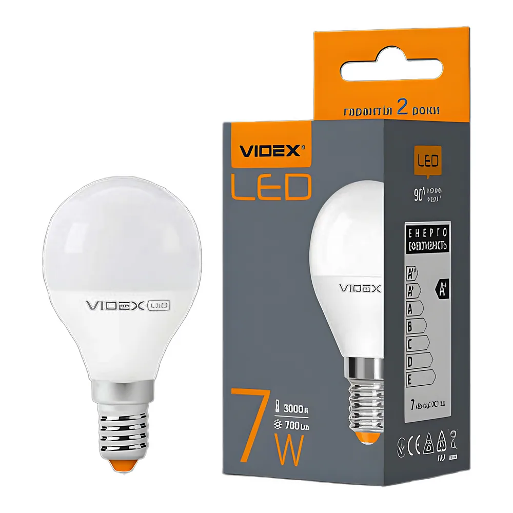 Світлодіодна лампа G45e 7 Вт E14 3000 K 220 В Videx VL-G45e-07143
