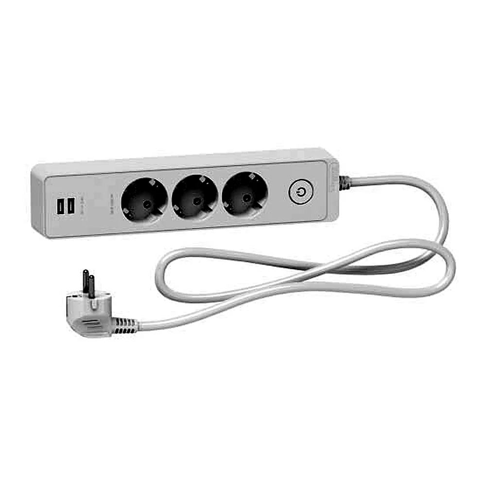 Подовжувач 3 місця з заземл.+2*USB біл 1.5 м, Schneider Electric