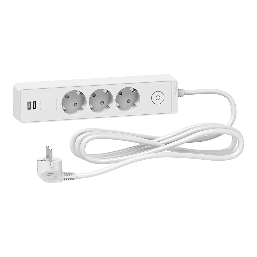 Подовжувач Unica Extend 3P 2USB з заземленням 3 м білий Schneider Electric ST943U3W