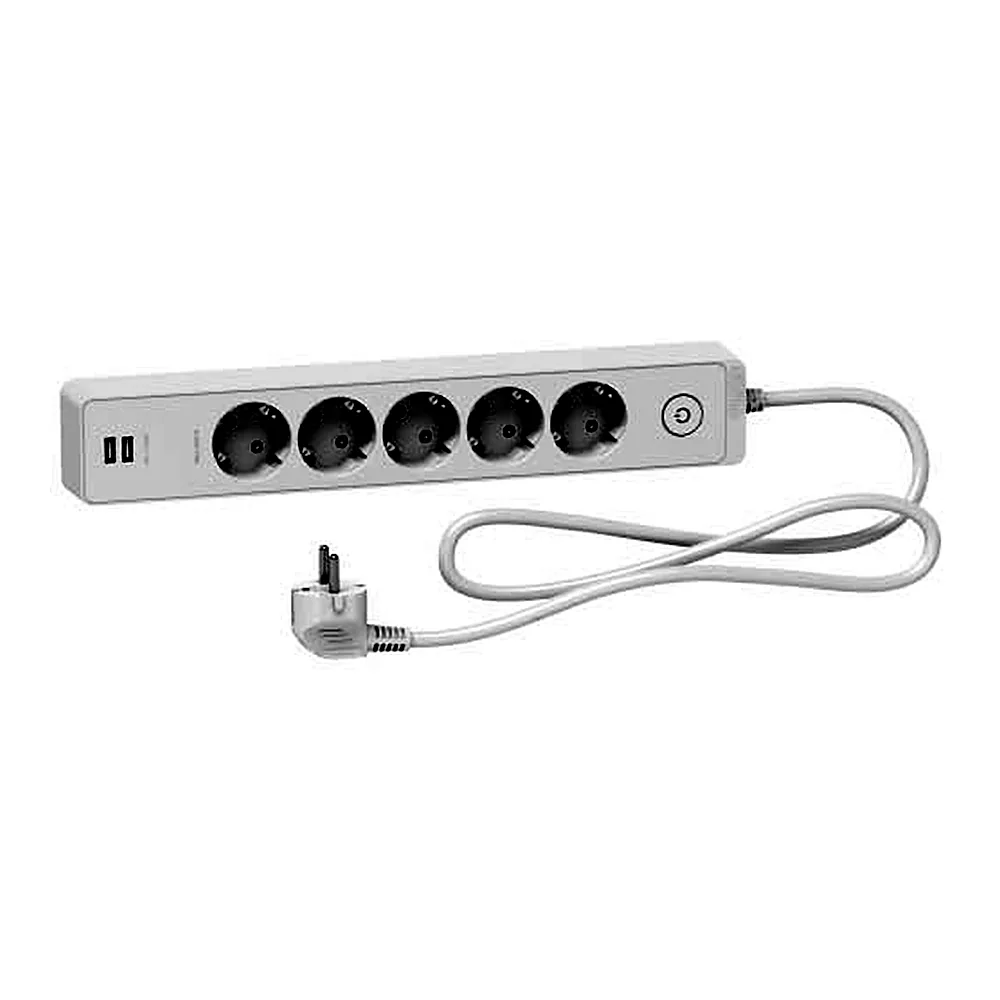 Подовжувач 5 місць з заземл.+2*USB біл 1.5 м, Schneider Electric