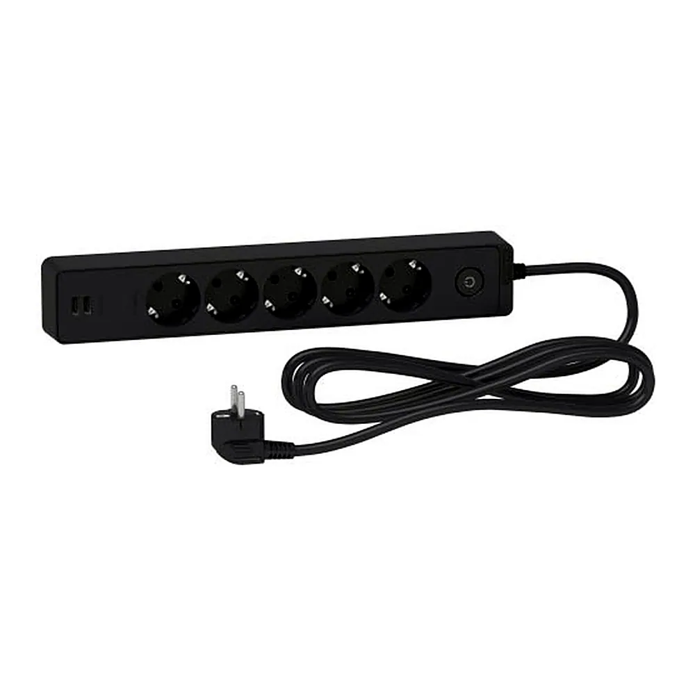 Подовжувач 5 місць з заземл.+2*USB чорн. 3 м, Schneider Electric