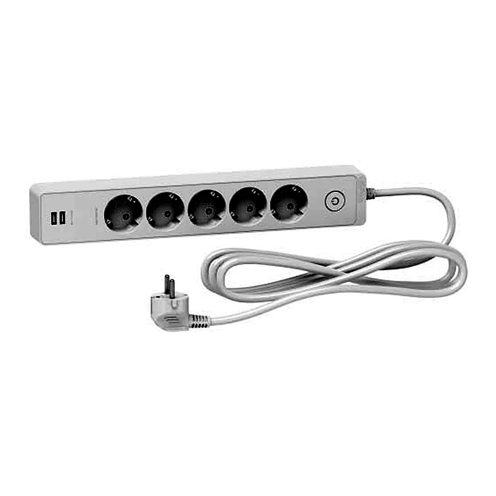 Подовжувач 5 місць з заземл.+2*USB білий 3 м, Schneider Electric