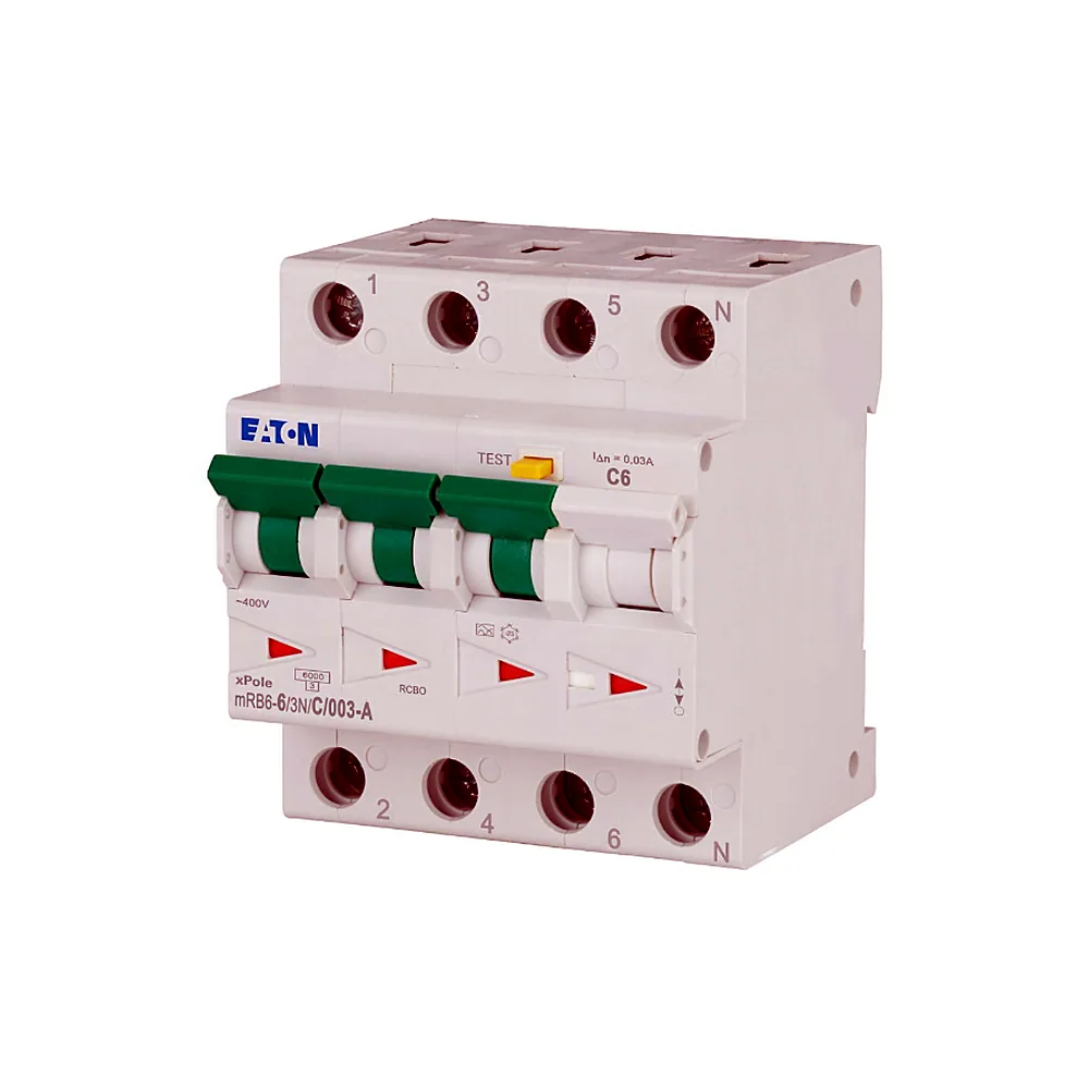 Диференційний автоматичний вимикач Eaton mRB6-6/3N/C/003-A 4p C 6А 30мА тип A, Eaton (Moeller)
