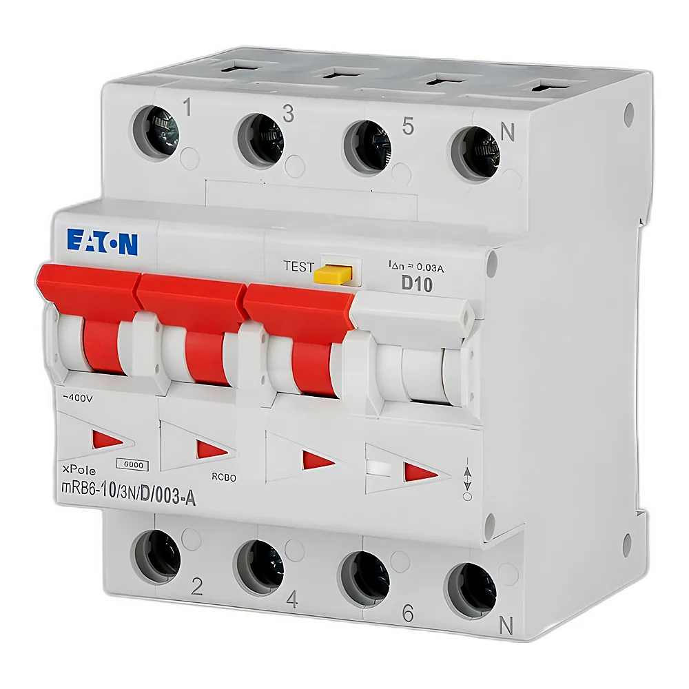 Диференційний автоматичний вимикач Eaton mRB6-10/3N/D/003-A 4p D 10А 30мА тип A, Eaton (Moeller)