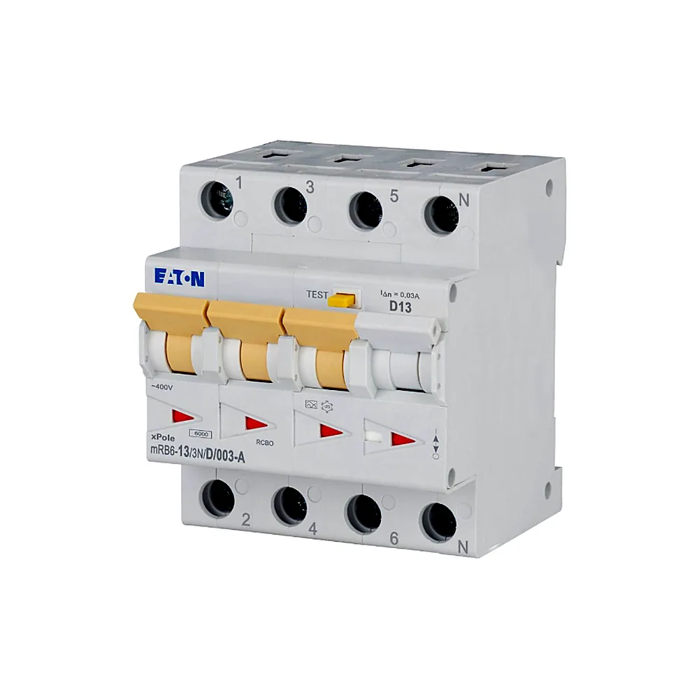 Диференційний автоматичний вимикач Eaton mRB6-13/3N/D/003-A 4p D 13А 30мА тип A, Eaton (Moeller)