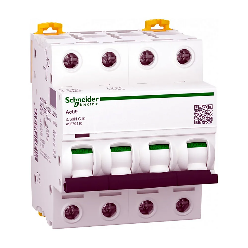 Автоматичний вимикач iC60N, 4P 10A хар-ка C, 6кА, A9F79410, Schneider Electric