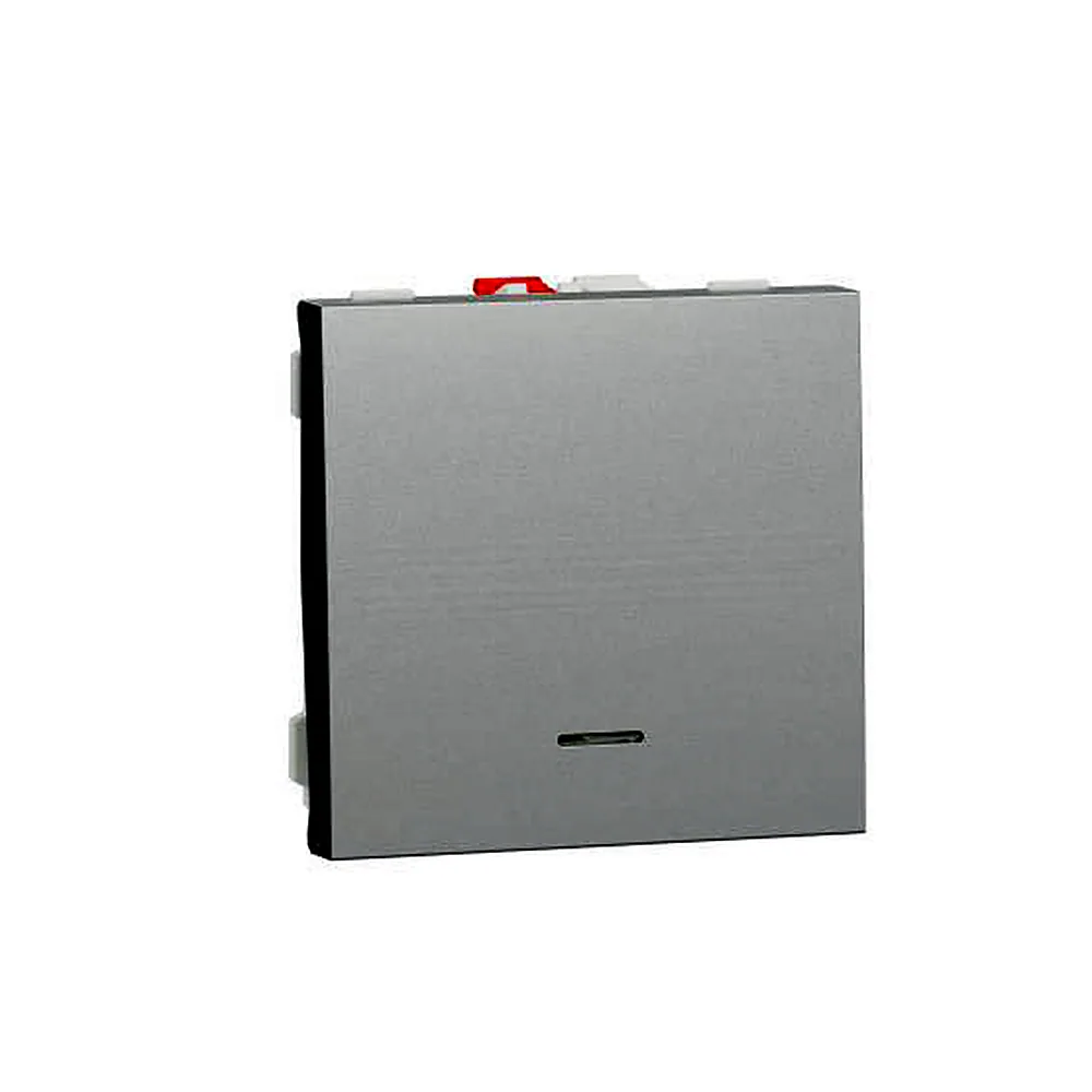 Вимикач 1-кл. кнопк. з підсв. сх.1а 10А, 2 мод алюміній, Unica New, NU320630N, Schneider Electric