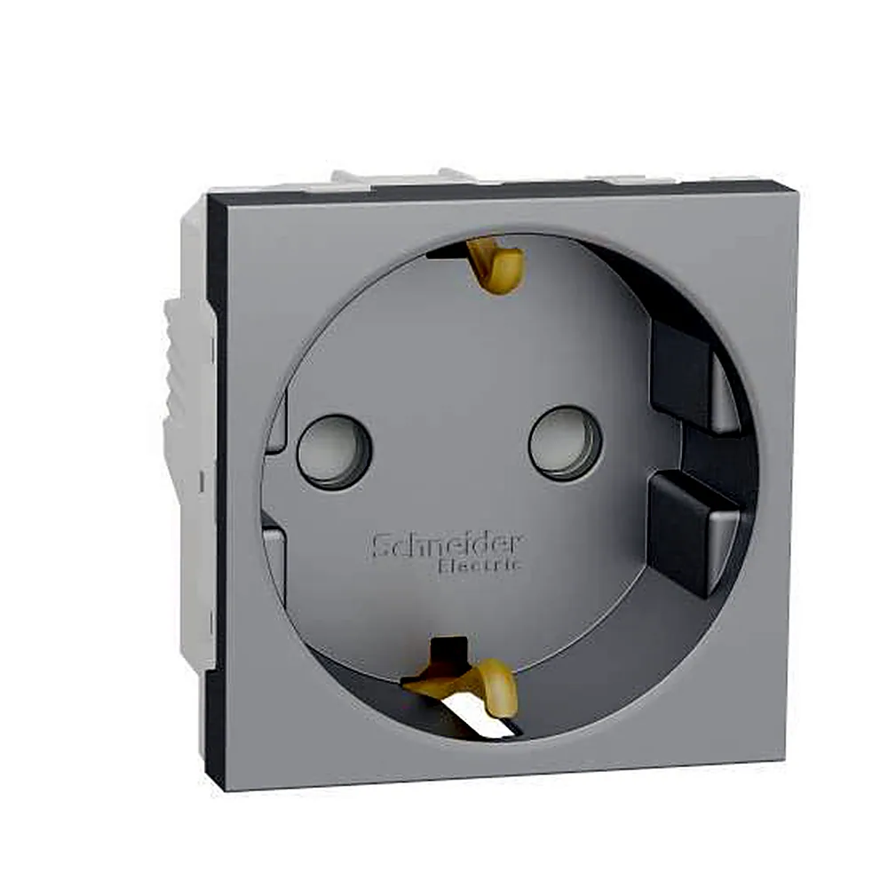Розетка з з/к з шторк. 16А гвинт зажим, алюміній, Unica New, NU303730, Schneider Electric