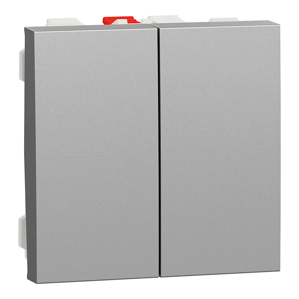 Перемикач 2-клавішний 2 x схема 6 10 А 2 модулі алюміній Unica New Schneider Electric NU321330