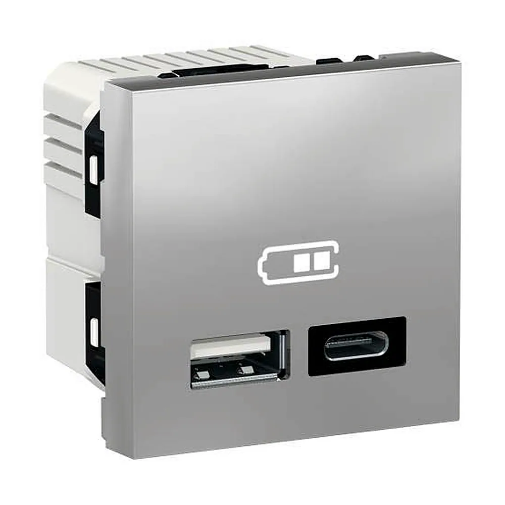 Розетка USB подв. A+C алюміній, Unica New, NU301830, Schneider Electric