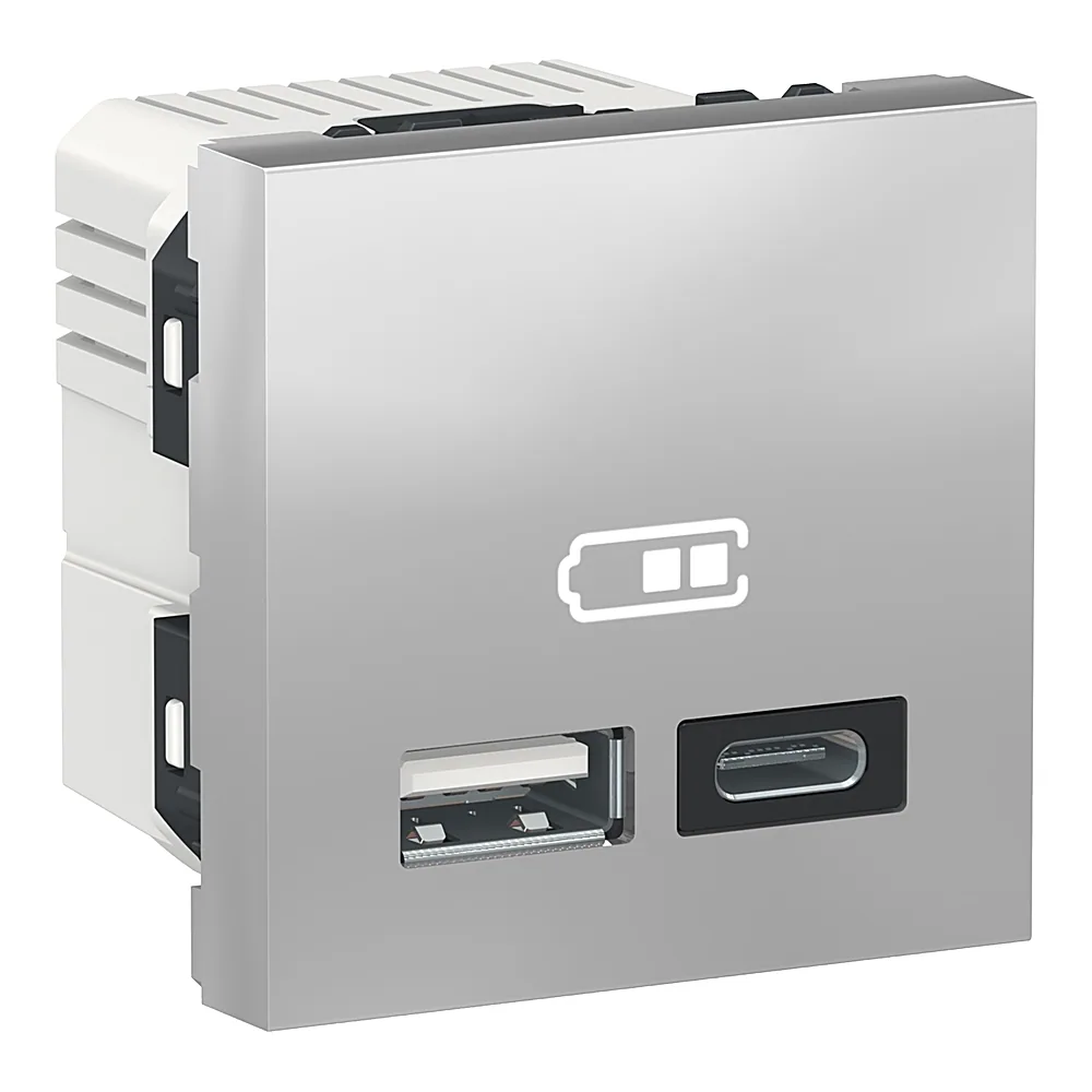 Розетка USB подвійна A+C алюміній Unica New Schneider Electric NU301830