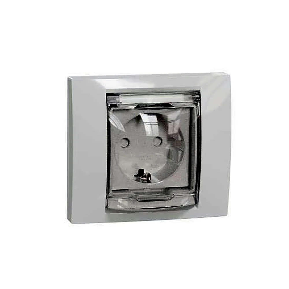 Розетка з з/к, з шторк.проз.кришк. IP44, білий, Unica New, NU003718, Schneider Electric