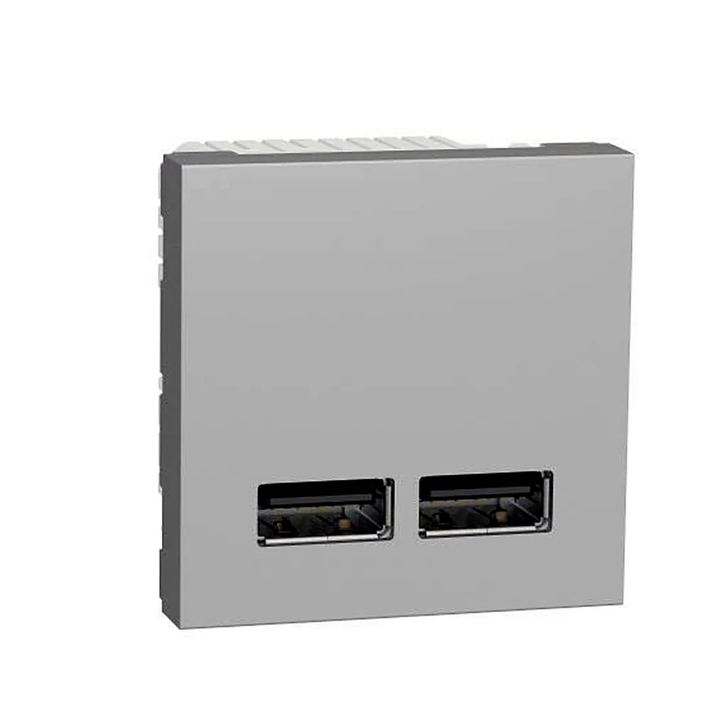Розетка USB подв. 2.1А 2 мод алюміній, Unica New, NU341830, Schneider Electric