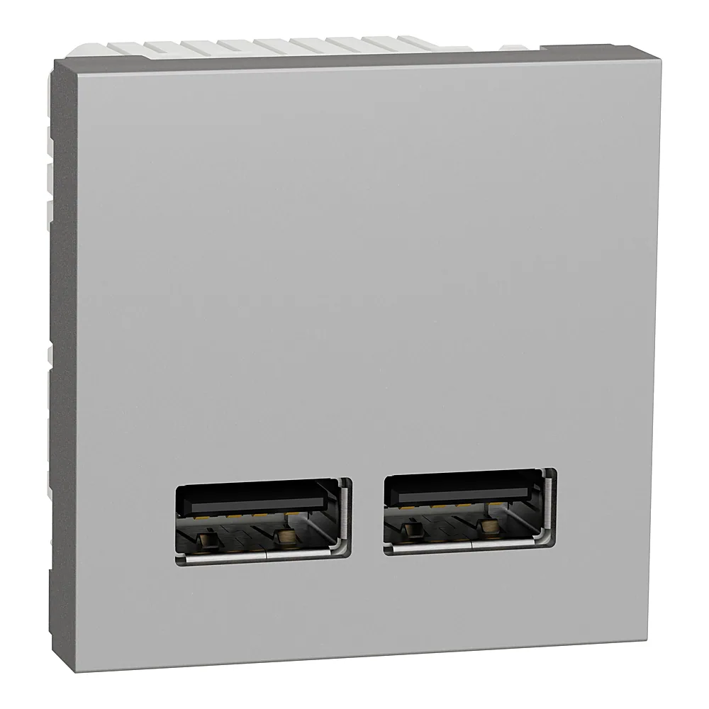 Розетка USB подвійна 2,1 А 2 модулі алюміній Unica New Schneider Electric NU341830