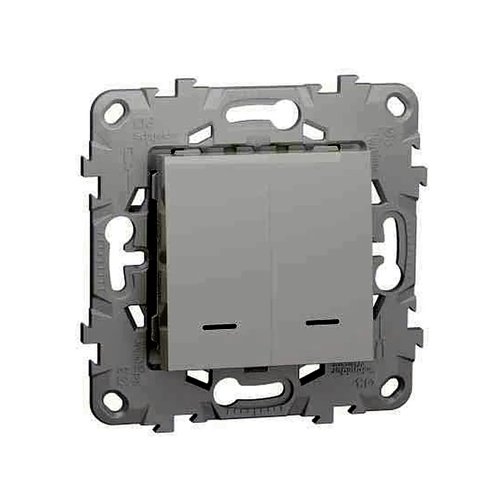 Вимикач 2-кл. з підсв.2 х сх.1а 10А білий, Unica New, NU521118N, Schneider Electric