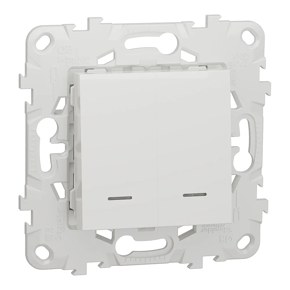 Вимикач 2-клавішний з підсвіткою 2х схема 1а 10 А білий Unica New Schneider Electric NU521118N