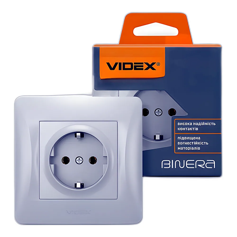 VIDEX BINERA Розетка 1ая с  заземлением серебряный шёлк (VF-BNSK1G-SS) (20/120
