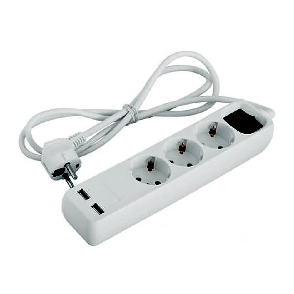 Подовжувач e.es.3.1.5.z.s.b.2.usb 3 гнізда, 1.5м, з з/к з USB-зарядкою, з вимикачем, baby protect