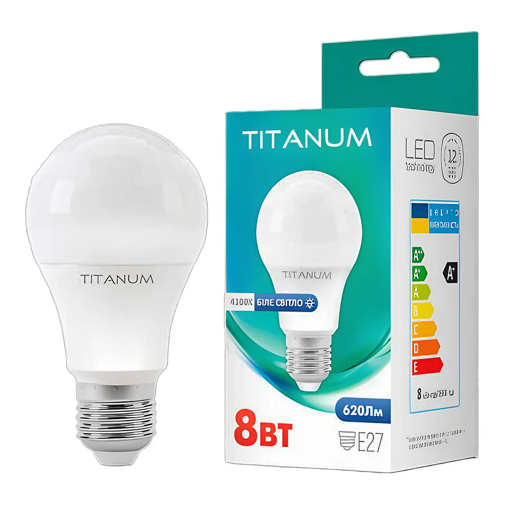 Світлодіодна лампа A60 8 Вт E27 4100 K 220 В TITANUM TLA6008274