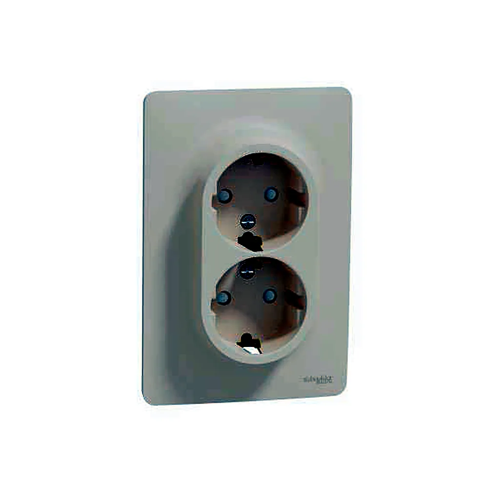 Розетка подвійна з зк з шторк. гвинт. заж., беж, Unica New, NU206744, Schneider Electric