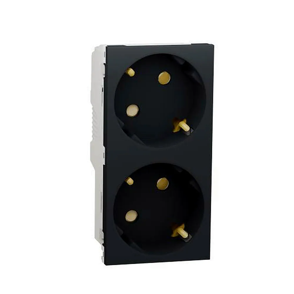 Розетка подвійна 45° з з/к, з шторк. антрацит, Unica New, NU306754A, Schneider Electric