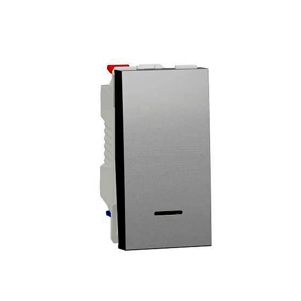 Перемикач 1-кл. з підсв. 10А, 1 мод алюміній, Unica New, NU310330S, Schneider Electric