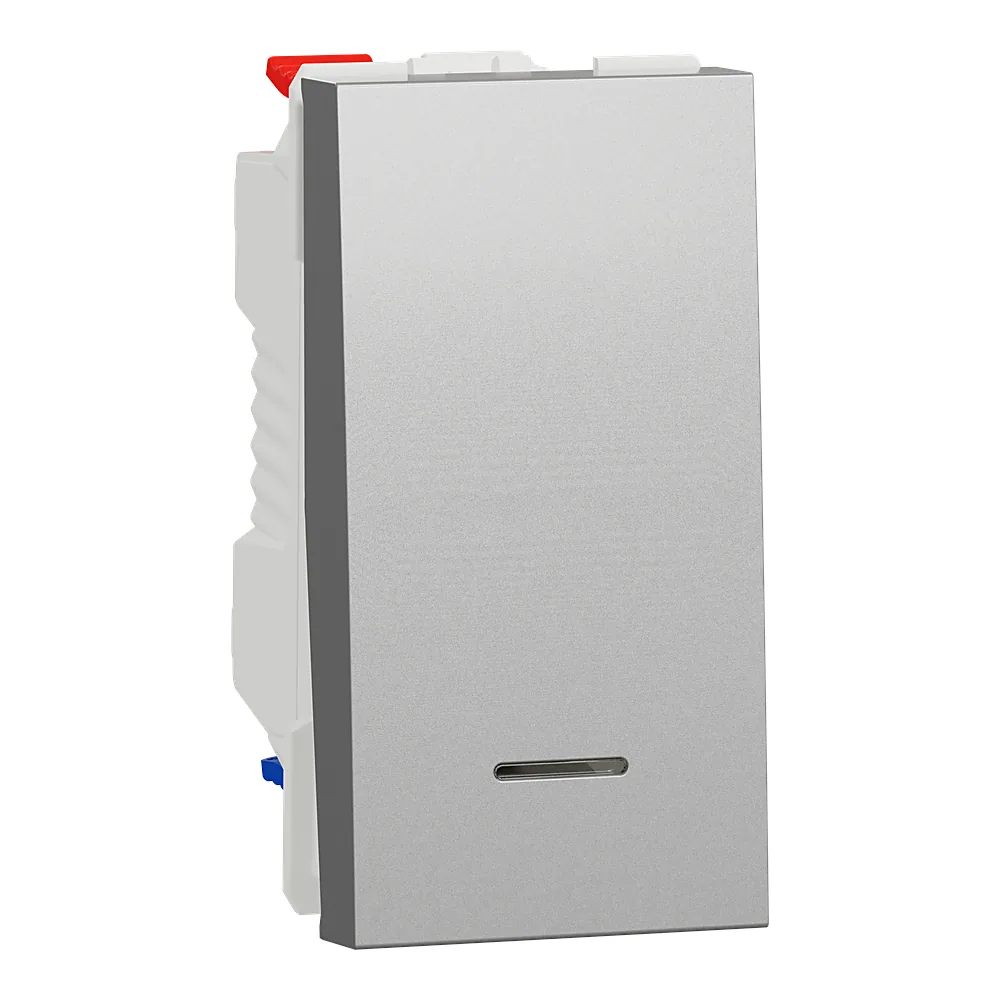 Перемикач 1-клавішний з підсвіткою 10 А 1 модуль алюміній Unica New Schneider Electric NU310330S