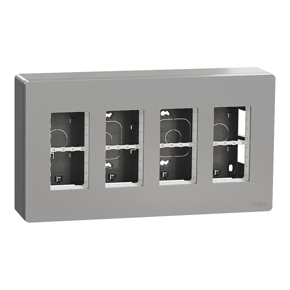 Блок Unica system+ відкритого встановлення 4х2 алюміній Unica New Schneider Electric NU124430