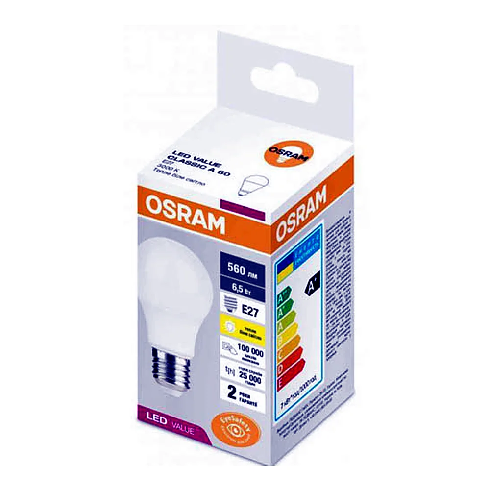 Лампа LED VALUE CL A60 6,5W/830 650Lm 230VFR E27