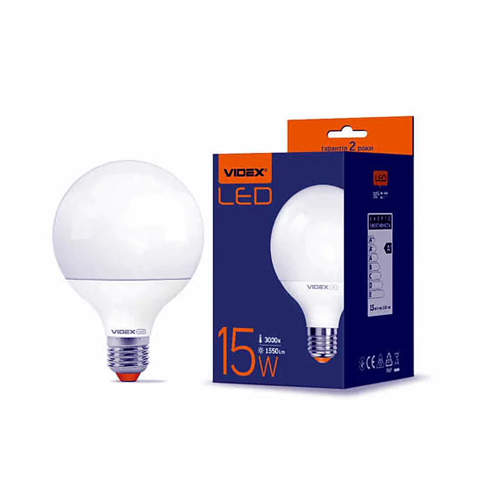 LED лампа VIDEX  G95e 15W E27 3000K