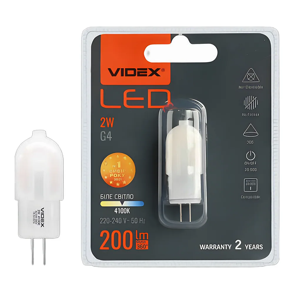 Світлодіодна лампа G4e 2 Вт G4 4100 K (20 шт) Videx VL-G4e-02224