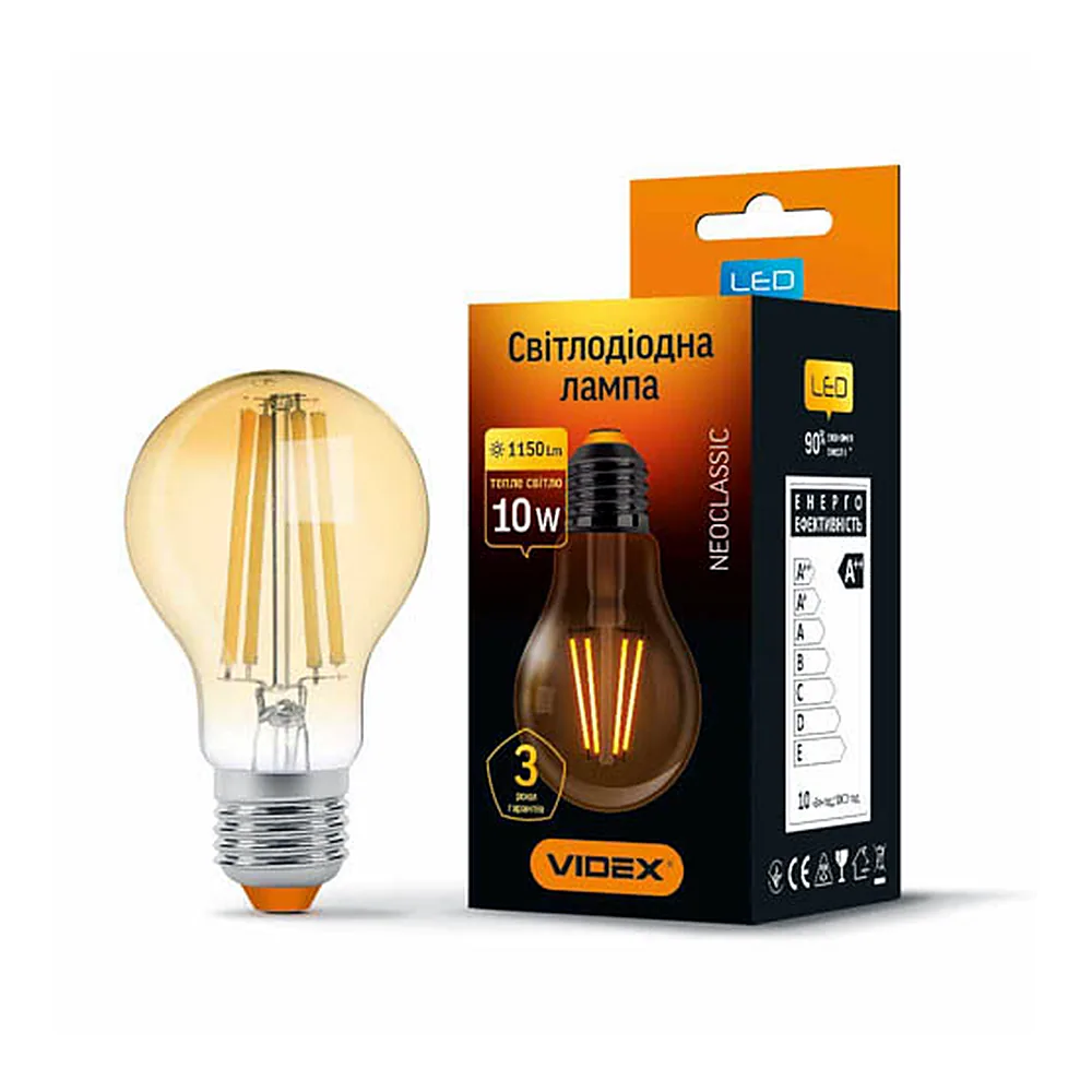 LED лампа VIDEX Filament A60FA 10W E27 2200K бронза