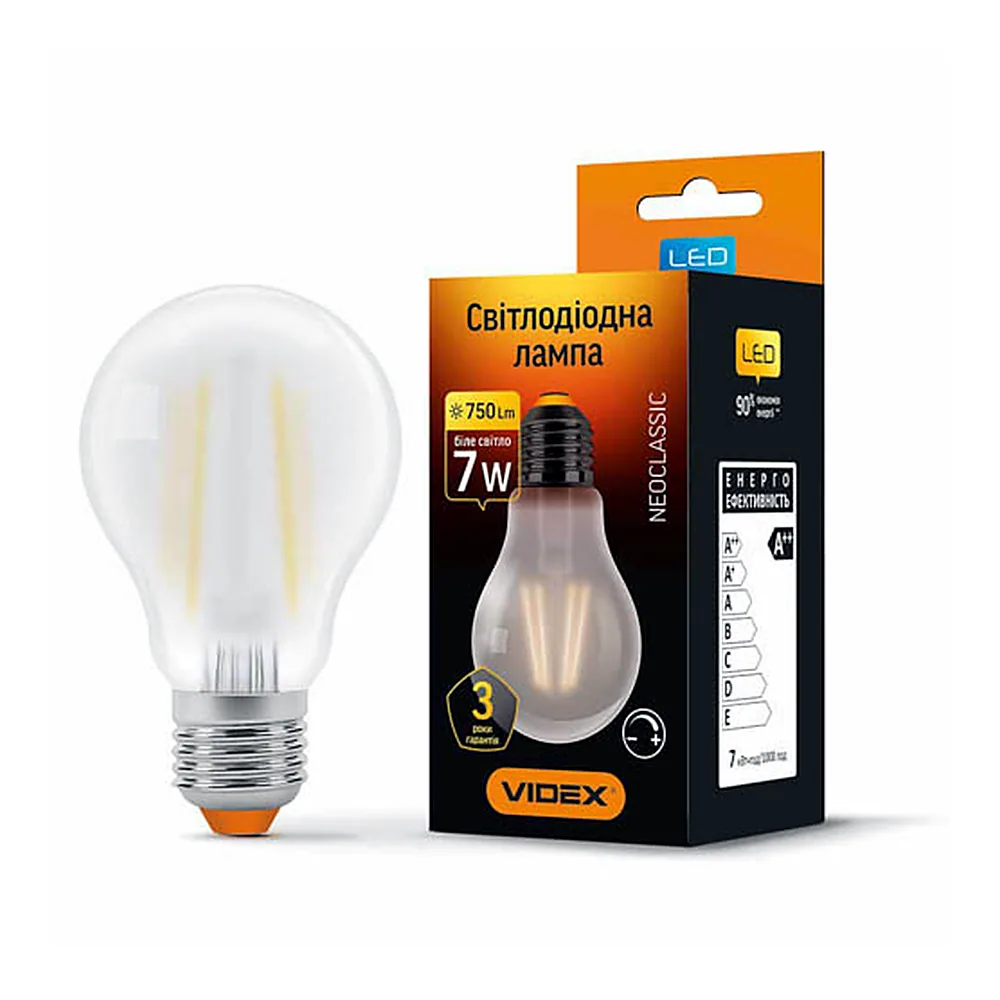 LED лампа VIDEX Filament A60FMD 7W E27 4100K дімерна