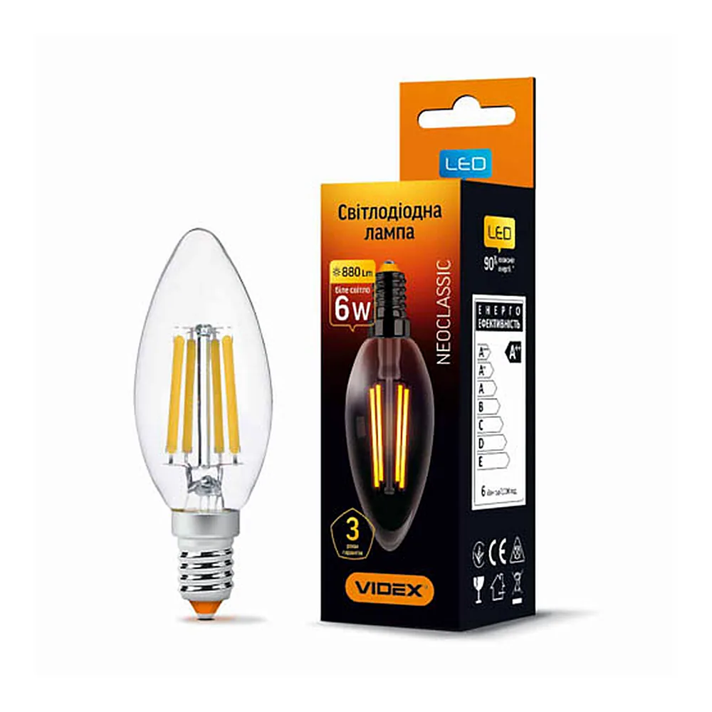 LED лампа VIDEX Filament C37F 6W E14 4100K