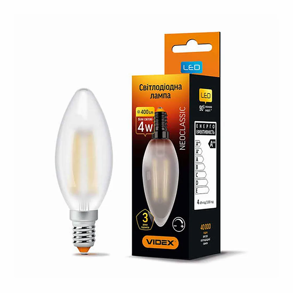 LED лампа VIDEX Filament C37FMD 4W E14 4100K дімерна